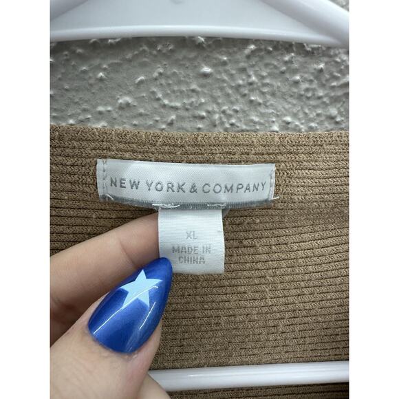 New York and Company Womens Cardigan Size XL Brown Long Sleeve Open Front Ribbed - Picture 4 of 11